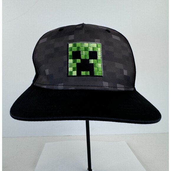 Minecraft Creeper Pixel Snapback Hat One Size Fits All Black and Gray - Picture 2 of 8